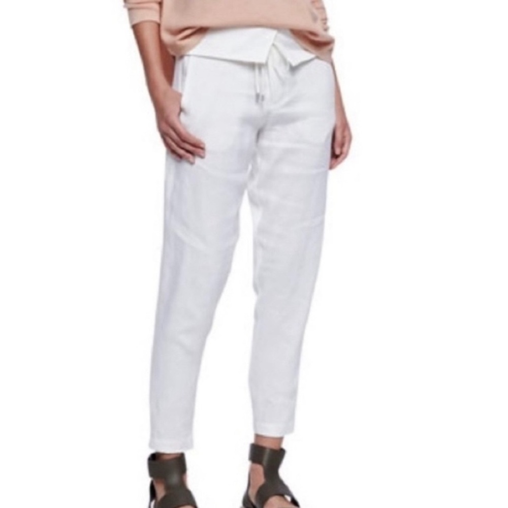 Vince White Linen Blend Mid-Rise Fold Over Waist Tapered Pants Trouser Size 2
